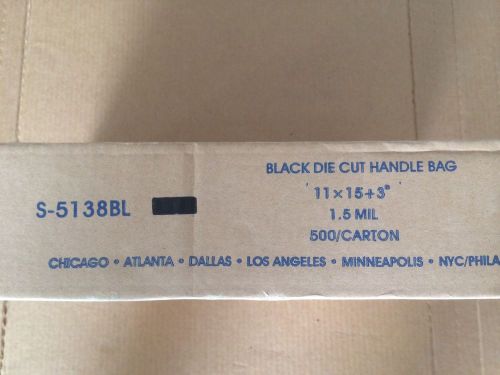 ULINE S-5138BL BLACK DIE CUT HANDLE BAGS 11&#039;x15&#039;x3&#039; 1.6 Mil