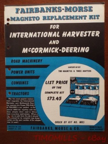 1947 Fairbanks Morse McCormick Deering Tractor Magneto Catalog Brochure Farmall