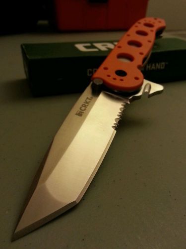 Crkt m16-14zer folder emergency rescue knife orange handle emt sar tanto + pouch for sale