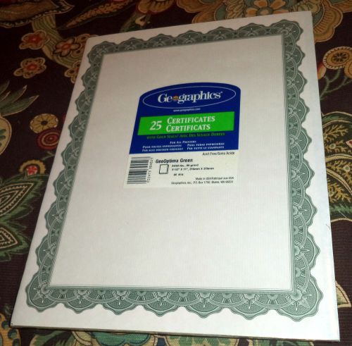 Geographics 25 Sheet  8.5&#034; X 11&#034; Printer Paper Certificates NWT