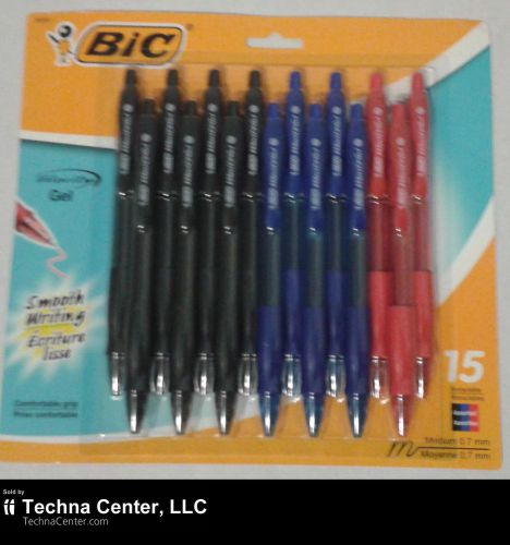 BIC Velocity Gel Retractable Pen, 0.7mm, Assorted Ink, 15/Pack