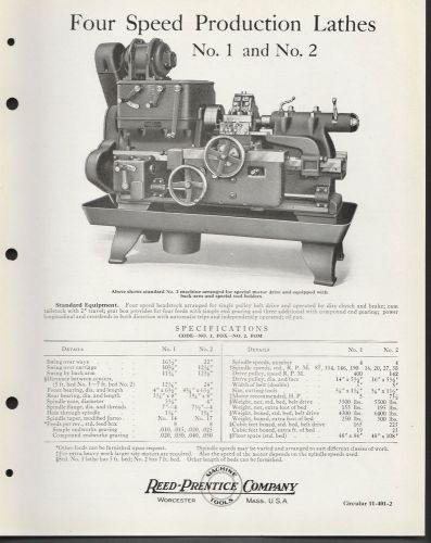 Circular 1925 Reed Prentice Machine Tools Worcester Ma 4 Speed Production Lathes
