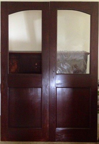 Handmade solid oak french doors w/arched glass for sale