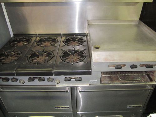Garland Six Burner Gas Range, Griddle and Charcoal Grill