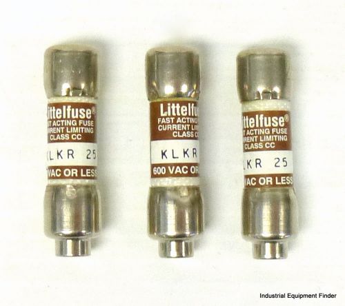 Lot of (3) littlefuse klkr-25 fast acting fuse class-cc 600vac 25a *new* for sale