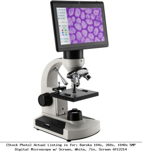 Barska 104x, 260x, 1040x 5MP Digital Microscope w/ Screen, White, 7in. : AY12214