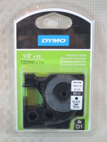 DYMO D1 45113 1/2&#034; 12mm BLACK ON WHITE STANDARD LABEL REFILL TAPE REPLACEMENT