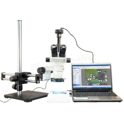 6.7x-45x stereo microscope+144 led ring light+ball bearing boom stand+9mp camera for sale