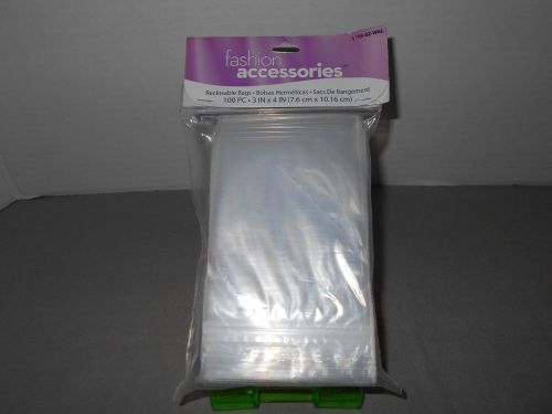 Fashion Accessories, 100PC 3x4 Small Reclosable Clear Plastic Bags, NEW PACKAGE