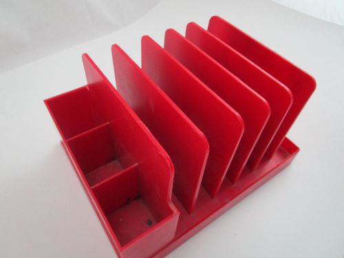 Vintage Red Max Klein Desk Organizer Plastic Folder Pen Holder Sorting V-87