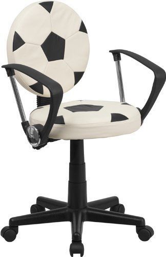 Soccer Task Chair with Arms,   Black White Kids, Computer, Desk,