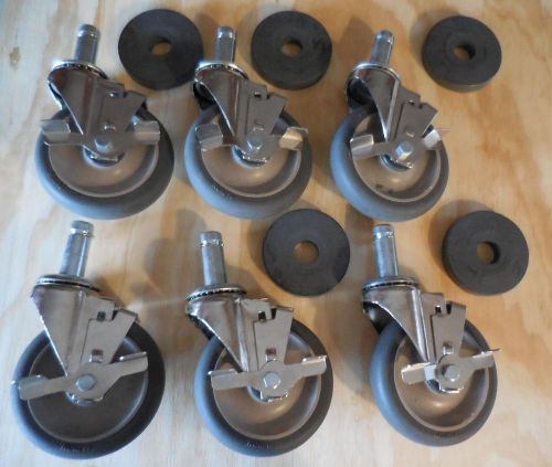 Lot of 6 metro cart swivel style casters with brakes &amp; bumpers 5&#034; new gray for sale