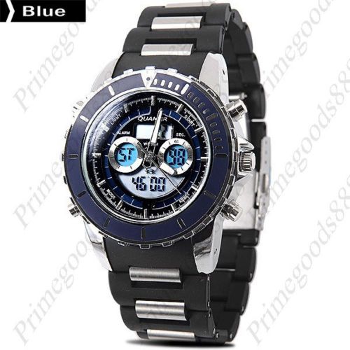 Dual time analog digital sports stopwatch alarm men&#039;s wrist wristwatch blue for sale
