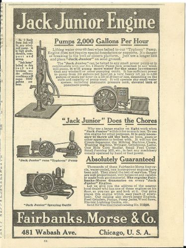 April 1911 Fairbanks Morse &amp; Co. Chicago Jack Junior Engine  ad