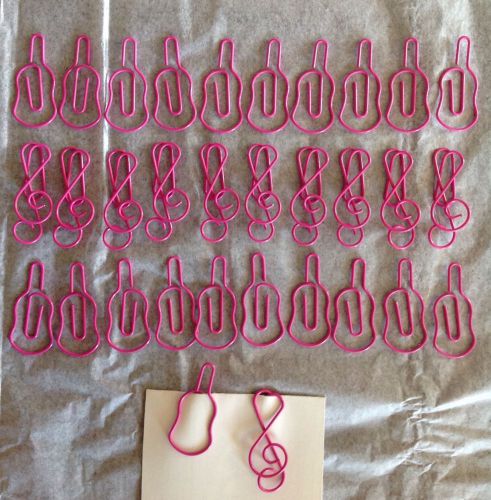 Music - Guitar &amp; Clef Shaped Paper Clips Paperclips Bookmark 30 Ct