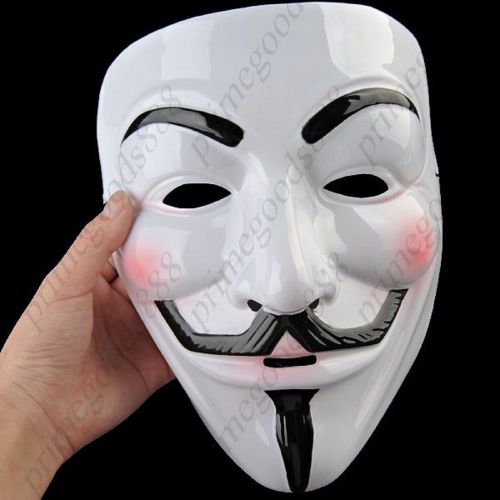 Vendetta Mask Anonymous Hacker Activist Old School Plastic Beard Style in White