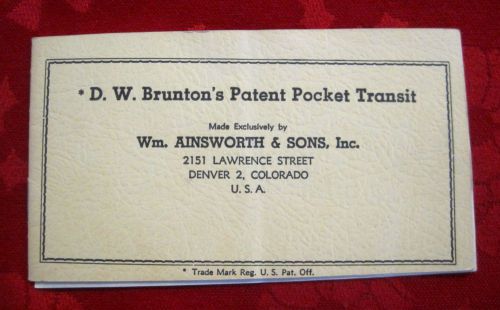 Vintage D.W. Brunton&#039;s Pocket Transit Instruction Booklet Manual + Parts List