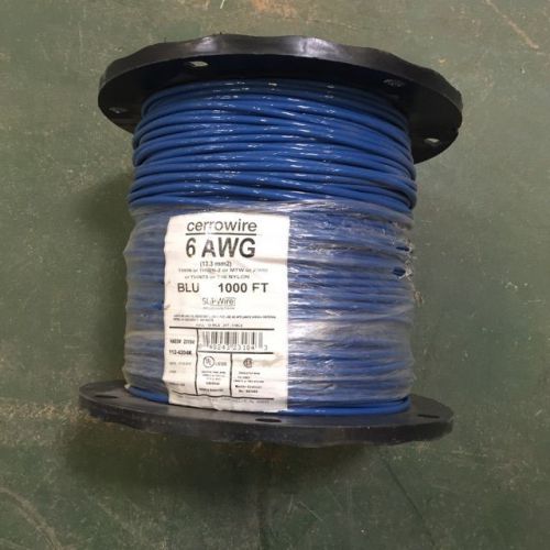 Thhn 1000&#039;  #6 awg  stranded copper  wire- 600 volt 65 amp - blue for sale