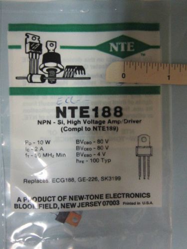 NTE188 Silicon NPN Amplifier Transistor, 2A, ECG188, GE226, SK3199 (Lot of 1)
