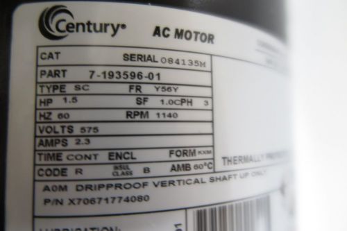Century 1.5 hp ac electric motor 7-193596-01 for sale