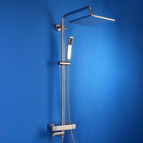 Modern Thermostatic Square Head Rain Shower System with Hand Shower tub spout