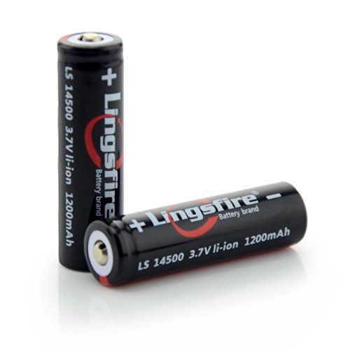 LingsFire? 2Pcs 1200mah 3.7V 14500 Rechargeable Li-Ion Battery In Black (2 x Bat