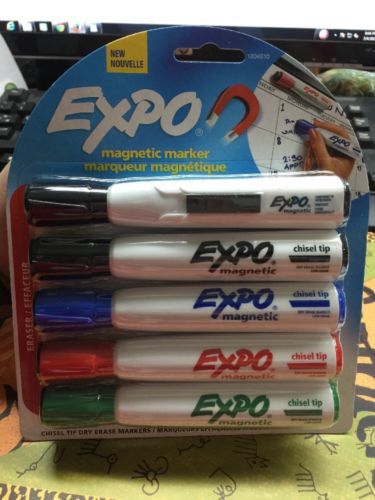 Expo Dry Erase Board Magnetic Clip Eraser With Marker, Red, Blue, Green, &amp; Black