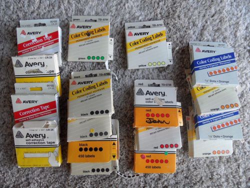 17 Avery Color Coding Label 1/4 inch Round Dots &amp; Correction Tape-Partial Packs