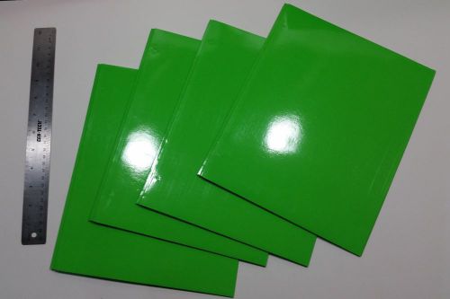 Set of (4) Lime Green Glossy Twin Pocket Presentation Folders with Binder Tabs