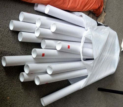 Lot of nineteen (19) 25&#034;x 2&#034; white cardboard mailing tubes with plastic end caps