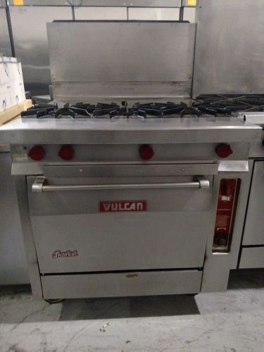 vulcan snorkel 3 eye range with 36&#034; flat burner with convection oven-USED