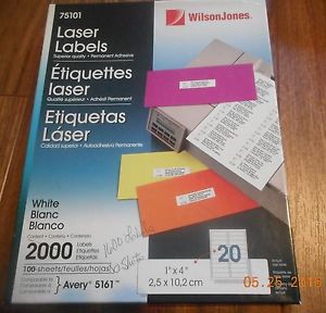 Wilson Jones Laser Labels - 1&#034; x 4&#034; (Avery 5161)  Opened box 92 sheets - 1,840