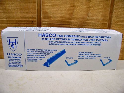 100 Hasco Style 49 or 56 Ear Tags for Cattle New in Box