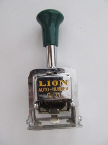 LION AUTO - NUMBER C-71 - INK STAMP - VINTAGE LOOK - GREEN YELLOW CHROME