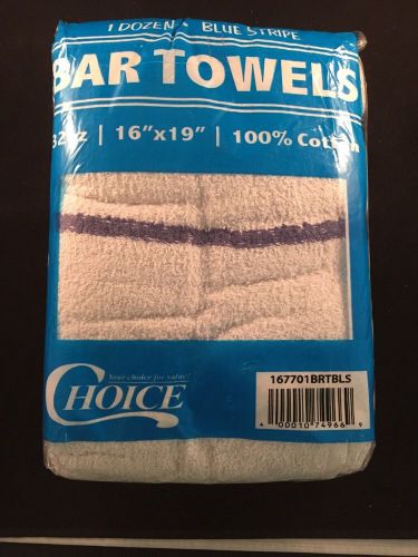 One Dozen - Blue Stripe Bar / Resaurant Towels - 16&#039;&#039; x 19&#039;&#039; 100% Cotton