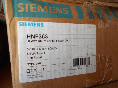 SIEMENS HNF363 NEMA 1 NON FUSIBLE 100A 3 POLE SERVICE DISCONNECT SAFETY SWITCH