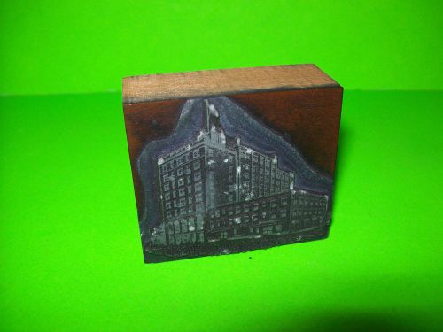 VINTAGE PLATE PRINT BLOCK INK STAMP WITH ATLANTIC CITY? NEW JERSEY BUILDING