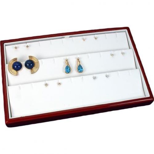 15 Earring Tray White Faux Leather Rosewood Display