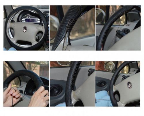 1* Leather Car Steering Wheel Cover  with  Needle and Thread Black Breathable