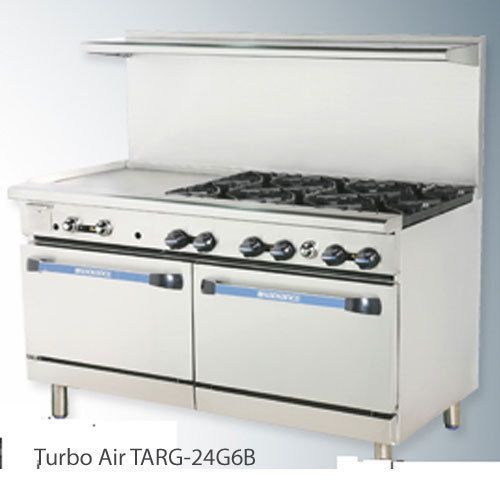 Turbo TARG-24G6B Range, 60&#034; Wide, 6 Burners  (32,000 BTU), 24&#034; Manual Griddle Le