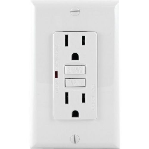 Ge 17818 tamper-resistant gfci receptacle w/wall plate - white for sale