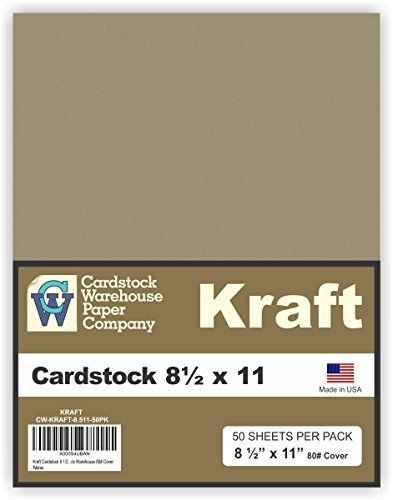 Kraft Cardstock 8 1/2&#034; x 11&#034; - 50 Pack from Cardstock Warehouse 80# Cover