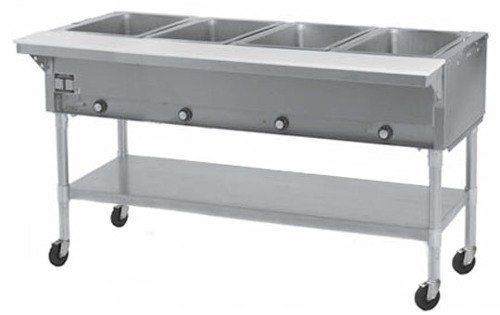 Eagle group 4-well mobile electric hot food table w/ galvanized shelf - pdht4 for sale
