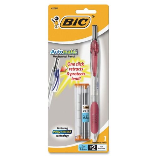 &#034;BIC Automatic Mechanical Pencil, 0.5mm, Clear/burgundy Accents&#034;