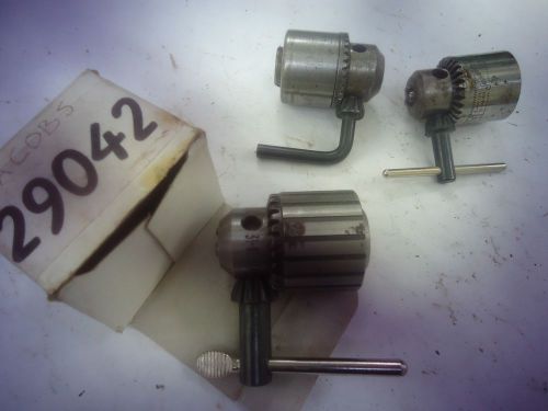 Jacobs three  drill chucks  3/8 and 1/4  in cap,  all with own key_______a-312 for sale