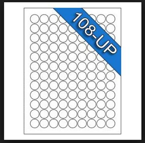 25 Sheets White Laser Inkjet .75&#034; Round Circle Dots Inventory 2700 Labels 108-Up