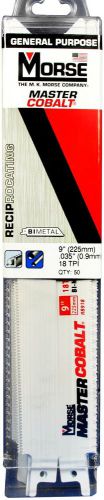 Morse master cobalt reciprocating saw blade 9&#034;x1&#034; 18 tpi rb918t50 (50 pack) for sale