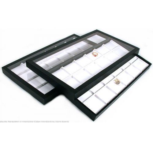 48 slot white faux leather display clear lid case for sale