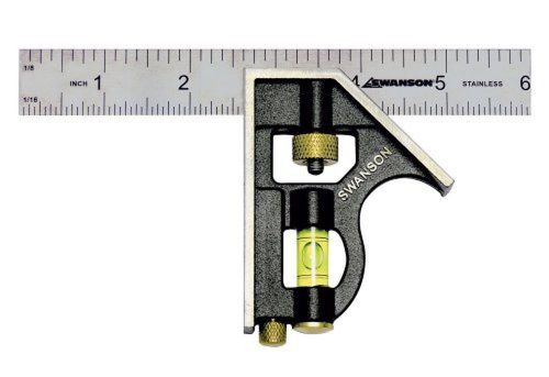 Swanson 6-Inch Combo Square Cast Zinc Body, Stainless Steel Blade and Brass Bolt