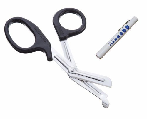 Black Trauma Paramedic Utility Shears Scissors 7.5&#034; + PenLight with Pupil Guage